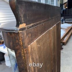Antique Oak Curved Glass /Mirror Inside China Cabinet Large With Carved Feet