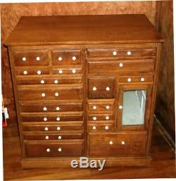 Antique Oak Dental Cabinet 18 Drawers +glass Door Quartersawn