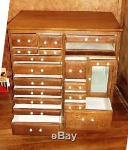 Antique Oak Dental Cabinet 18 Drawers +glass Door Quartersawn