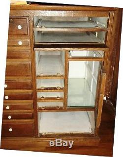 Antique Oak Dental Cabinet 18 Drawers +glass Door Quartersawn