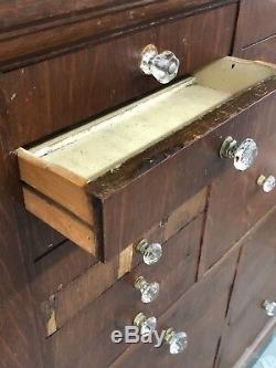 Antique Oak Dental Storage Cabinet Dentist Chest Crystal Handles