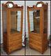 Antique Oak Doctors Medical Cabinet Bevel Mirror Glass China Showcase W Drawers