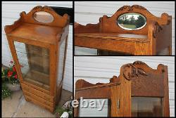 Antique Oak Doctors Medical Cabinet Bevel Mirror Glass China Showcase w Drawers