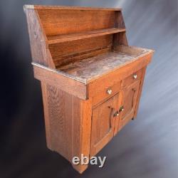 Antique Oak Dry Sink Cabinet with High Back Shelf Primitive Farmhouse Style