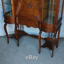 Antique Oak Fancy Ladies Desk with Curio Cabinets
