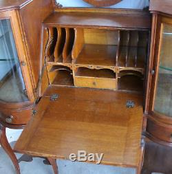 Antique Oak Fancy Ladies Desk with Curio Cabinets