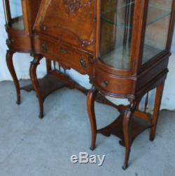 Antique Oak Fancy Ladies Desk with Curio Cabinets