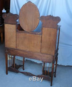 Antique Oak Fancy Ladies Desk with Curio Cabinets