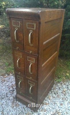 Antique Oak File Cabinet Vertical Drawers Rare
