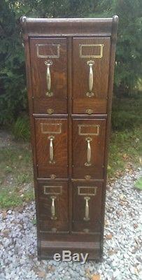 Antique Oak File Cabinet Vertical Drawers Rare