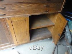 Antique Oak Flat Cabinet Architect Blue Print storage