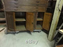 Antique Oak Flat Cabinet Architect Blue Print storage