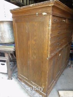 Antique Oak Flat Cabinet Architect Blue Print storage