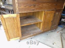 Antique Oak Flat Cabinet Architect Blue Print storage