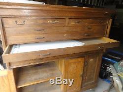 Antique Oak Flat Cabinet Architect Blue Print storage