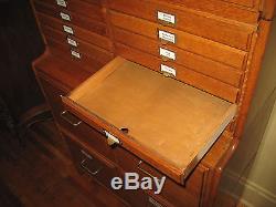 Antique Oak Flat File, Card Catalog, File Cabinet Chest 31 Drawers Artist Crafts