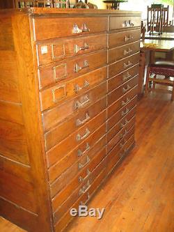 Antique Oak Flat File Chest 24 Drawers Architect Artist Map Cabinet Photography