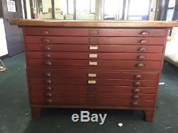 Antique Oak Flat File, Map & Blueprint Cabinet