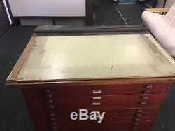 Antique Oak Flat File, Map & Blueprint Cabinet