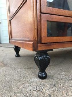 Antique Oak General Store Counter With Glass Front Drawers