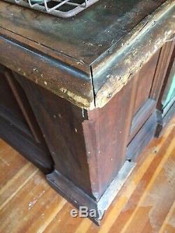 Antique Oak General Store Wood Countertop Cabinet