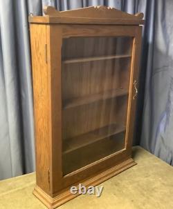 Antique Oak Glass Door Medicine Wall Cabinet Kitchen Spice Chest Shelves