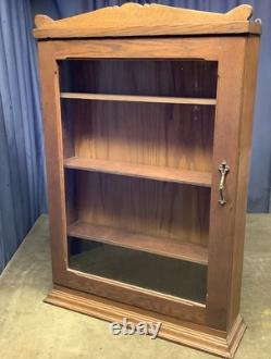 Antique Oak Glass Door Medicine Wall Cabinet Kitchen Spice Chest Shelves