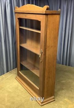 Antique Oak Glass Door Medicine Wall Cabinet Kitchen Spice Chest Shelves
