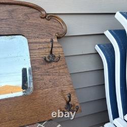 Antique Oak Hall Vebeled Mirror withCoat Hooks