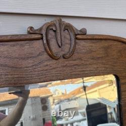 Antique Oak Hall Vebeled Mirror withCoat Hooks