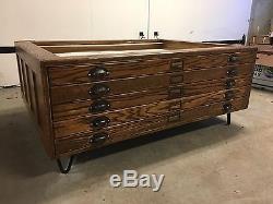 Antique Oak Hamilton Flat File Map Blueprint Cabinet Coffee Table