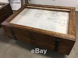 Antique Oak Hamilton Flat File Map Blueprint Cabinet Coffee Table