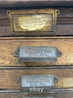 Antique Oak Hamilton Printers Cabinet 20 Dr Original Hardware Vtg Jeweler Craft