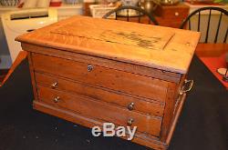 Antique Oak Hand Made Raised Panel Watch Maker's Cabinet