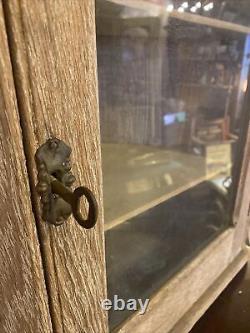 Antique Oak Hanging Corner Cabinet Cupboard Display Hutch Glass Door