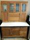 Antique Oak Hoosier Cabinet 1920s Oak With Etched Glass Sellers American