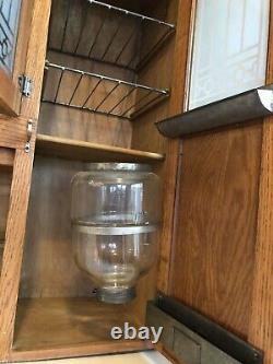 Antique Oak Hoosier Cabinet 1920s Oak with etched glass Sellers American