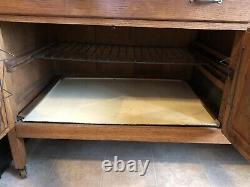 Antique Oak Hoosier Cabinet 1920s Oak with etched glass Sellers American