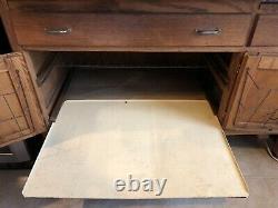 Antique Oak Hoosier Cabinet 1920s Oak with etched glass Sellers American