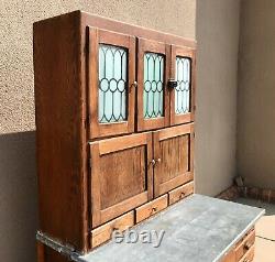 Antique Oak Hoosier Cabinet With Galvanized Pull Out Counter
