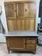 Antique Oak Hoosier Cabinet With Original Flour And Sugar Bins Roll Tambour Zinc