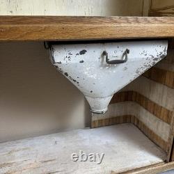 Antique Oak Hoosier Cabinet With Original Flour And Sugar Bins Roll Tambour Zinc