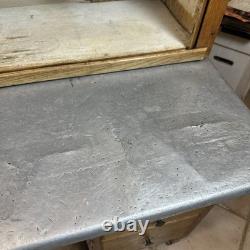 Antique Oak Hoosier Cabinet With Original Flour And Sugar Bins Roll Tambour Zinc