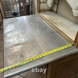 Antique Oak Hoosier Cabinet With Original Flour And Sugar Bins Roll Tambour Zinc