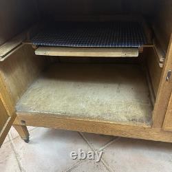 Antique Oak Hoosier Cabinet With Original Flour And Sugar Bins Roll Tambour Zinc