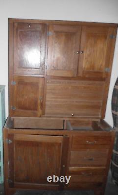 Antique Oak Hoosier Cabinet with Flour Bin and Sifter