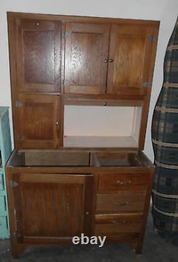 Antique Oak Hoosier Cabinet with Flour Bin and Sifter