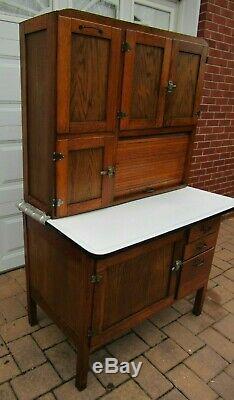 Antique Oak Hoosier Kitchen Cabinet WithFlour Sifter