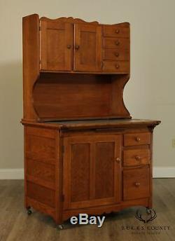Antique Oak Hoosier Style Country Kitchen Cabinet, Cupboard