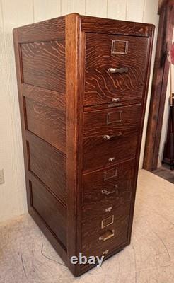 Antique Oak Library Bureau Sole Makers 4-Drawer Letter-Size File Cabinet